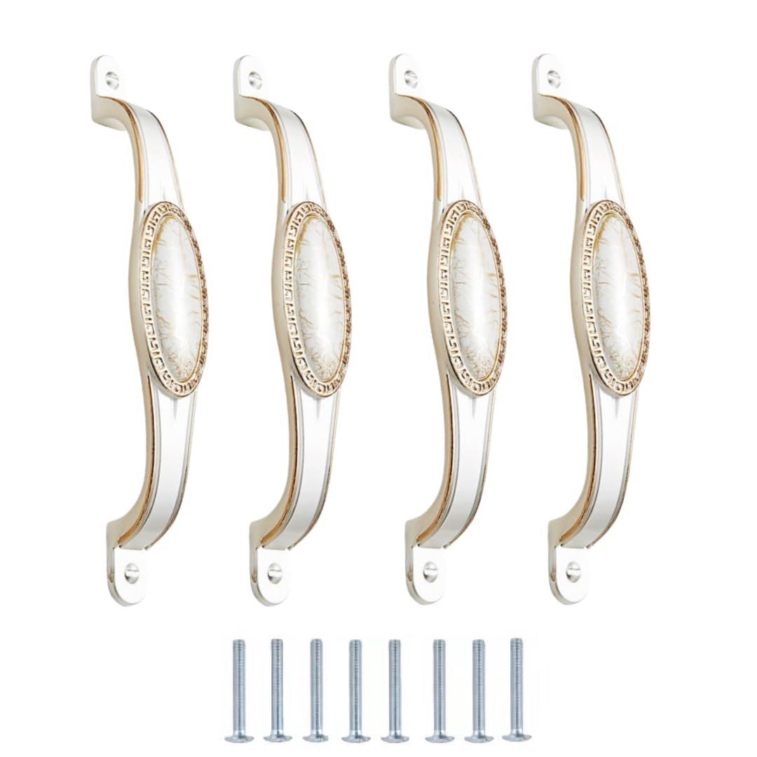 Manija de cerámica para puerta y gabinetes en blanco marfil de 128mm, paquete de 4
