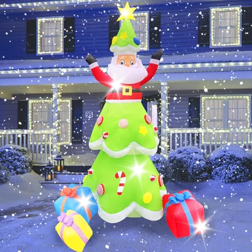 9 Foot Christmas Inflatables Outdoor Decorations, Blow Ups Archway with Santa Claus, Snowman and Bell Wreath with 7 Built-in LED Lights for Outside Yard Decoration, Clearance (7FT Xmas Tree)