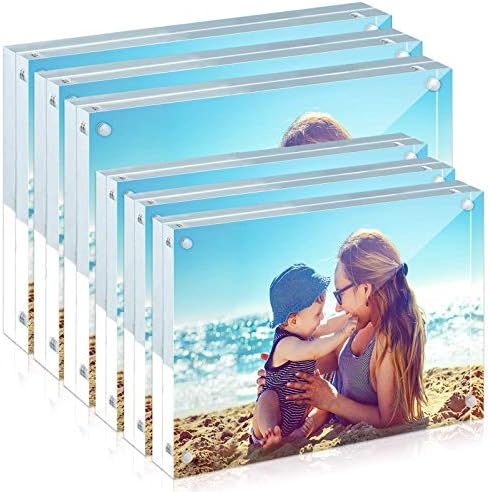 HELPLEX 6 Pack Acrylic Frame, 5x7&4x6 Combinations, 20% Thicker, 20-24mm Thick Acrylic Picture Frames, Frameless Clear Double Sided Magnetic Frame, Free Standing Desktop Display Stand Acrylic Frames