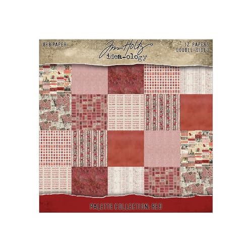 Tim Holtz Idea-Ology Red Palette 8x8 Papers Collection 12 Double-Sided Sheets