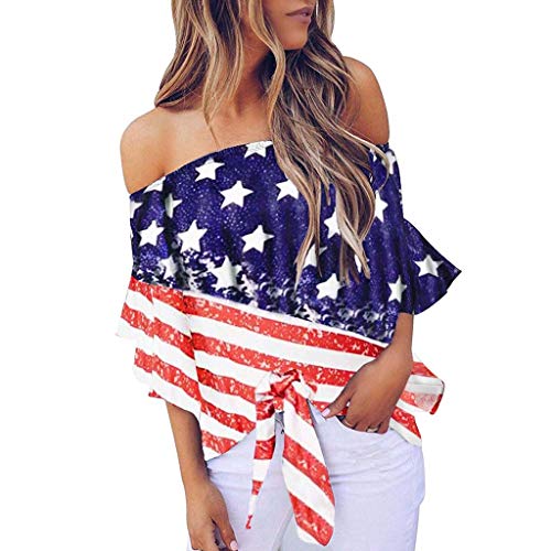 Cold Shoulder Tops for Women,BOLUBILUY Off The Shoulder Flare Sleeve Shirts Floral Print Summer Twist Knot Front Tee