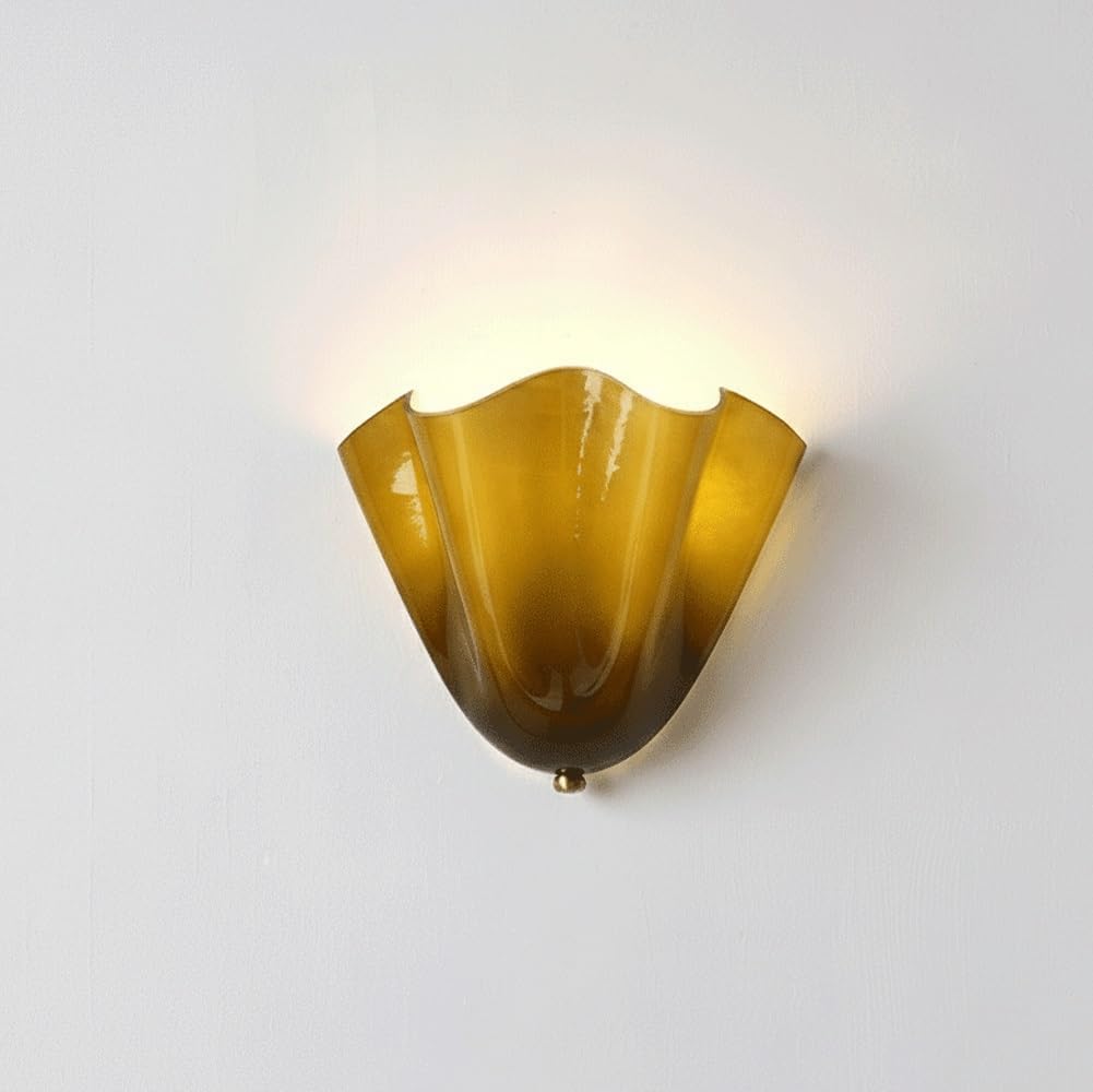 wssdhyy French Vintage Shell Wall Sconce, Mid-Century Elegant Scalloped Glass Shade Bedroom Headboard Light Fixture with H65 Brass Accent,Dual E14