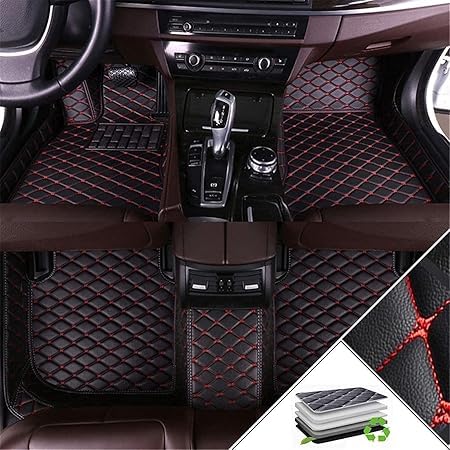 Image of 7D Premium Leatherette Car Foot Mat| Luxurious & Elegant Look | 100% Waterproof and Dust Proof | Custom Fitted 7D Car Floor Tray Mat for VinFast VF7 2026 (Black with Red)