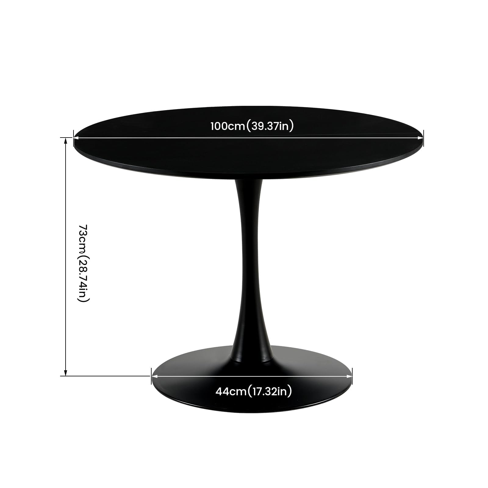 buybyroom Style Scandinave Table de Salle à Manger Moderne Ronde, Bureau, Table de Bar, Idéale pour Cuisine, Salle à Manger, Salon et Bureau, pour 2-4 Personnes, Diamètre 100 cm, Noir