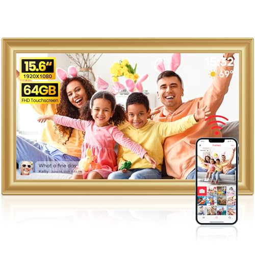 Cadre photo numérique WiFi 15,6" 64 Go doré FHD IPS Frameo mural
