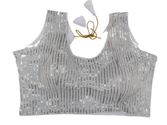Silk Sequence Work Blouse for Women Padded Readymade Sleeveless Blouse (Size 36 Alter up to 42)