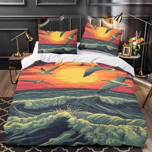 Housse de couette mouette 3D lit simple microfibre douce sans repassage