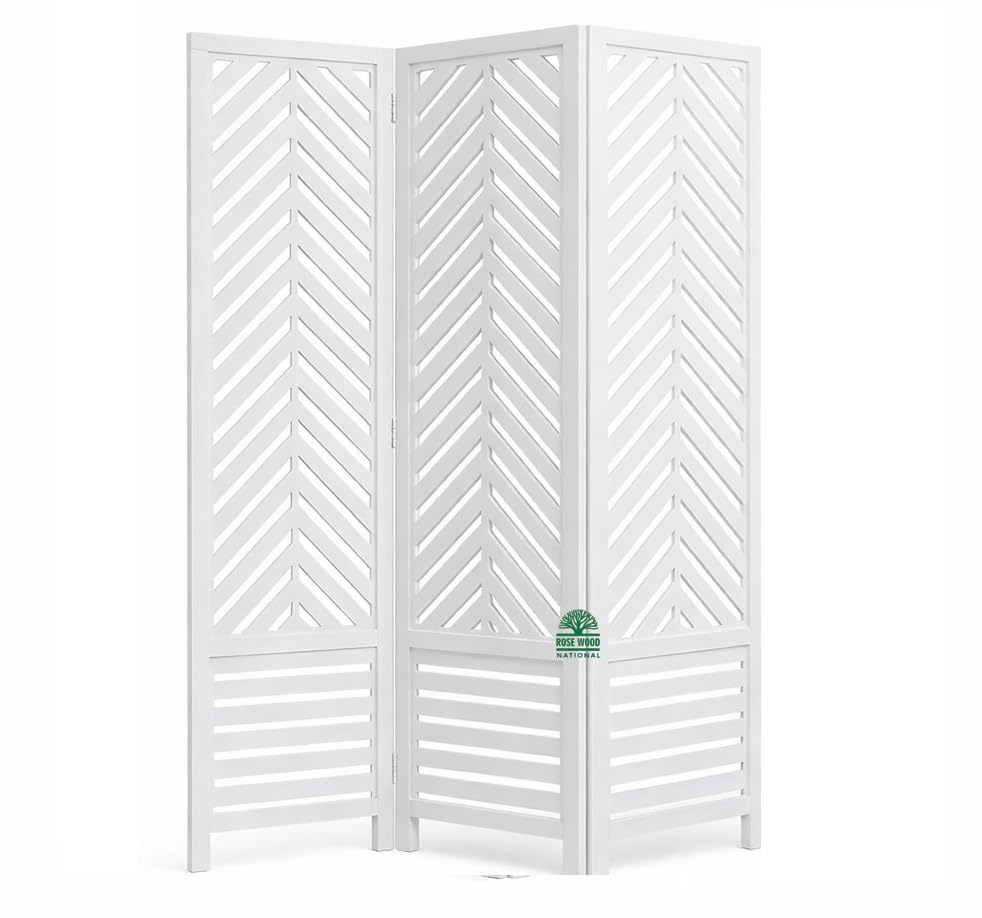 Image of Rose Wood Partition for Pooja Room Panels 6 feet Wooden Separators for Living Room Wall Partition Foldable Panel Screen Divider for Studio, Room partition. (3 Panels-6 Feet(150W x 180H Cms))