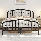 Yaheetech Metal Bed Frame Queen Size Metal Platform Bed Frame with Victorian Style Headboard/Footboard/Easy Assembly/No Box Spring Needed/Black