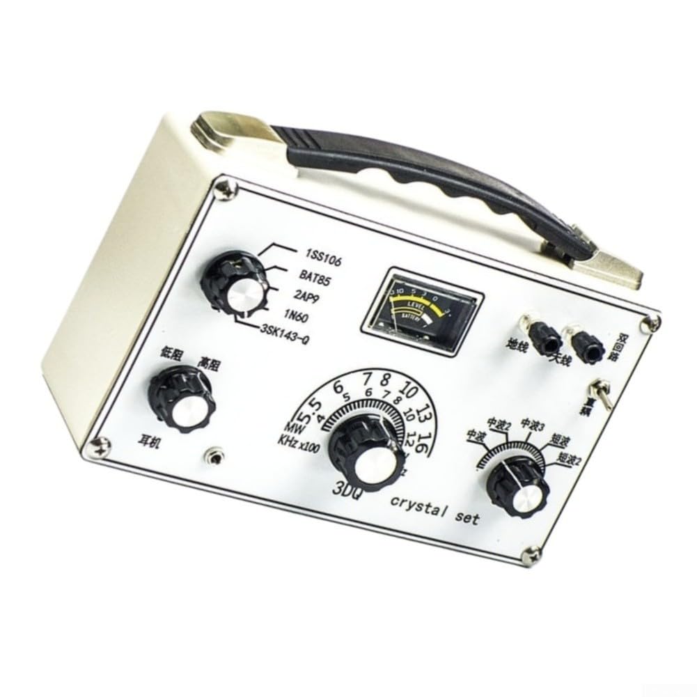 Verstellbares 5-Band für Kristall-Radio-Empfänger für mittlere Kurzwellen-Bänder | Mit 3DQ Diode, hohe / niedrige Impedanz Kopfhörer, Dual-Loop-Tuning, Strommesser, Direktkupplungsschaltung für Radio Hobby
