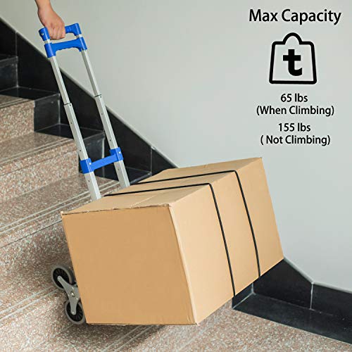 Fullwatt Stair Climber Cart, 15 Inch Height Adjustable Aluminum Portable Folding Stair Climbing Cart Tri-Wheels with Bungee Cord Heavy Duty All Terrain Stair Climbing Hand Truck (Blue)
