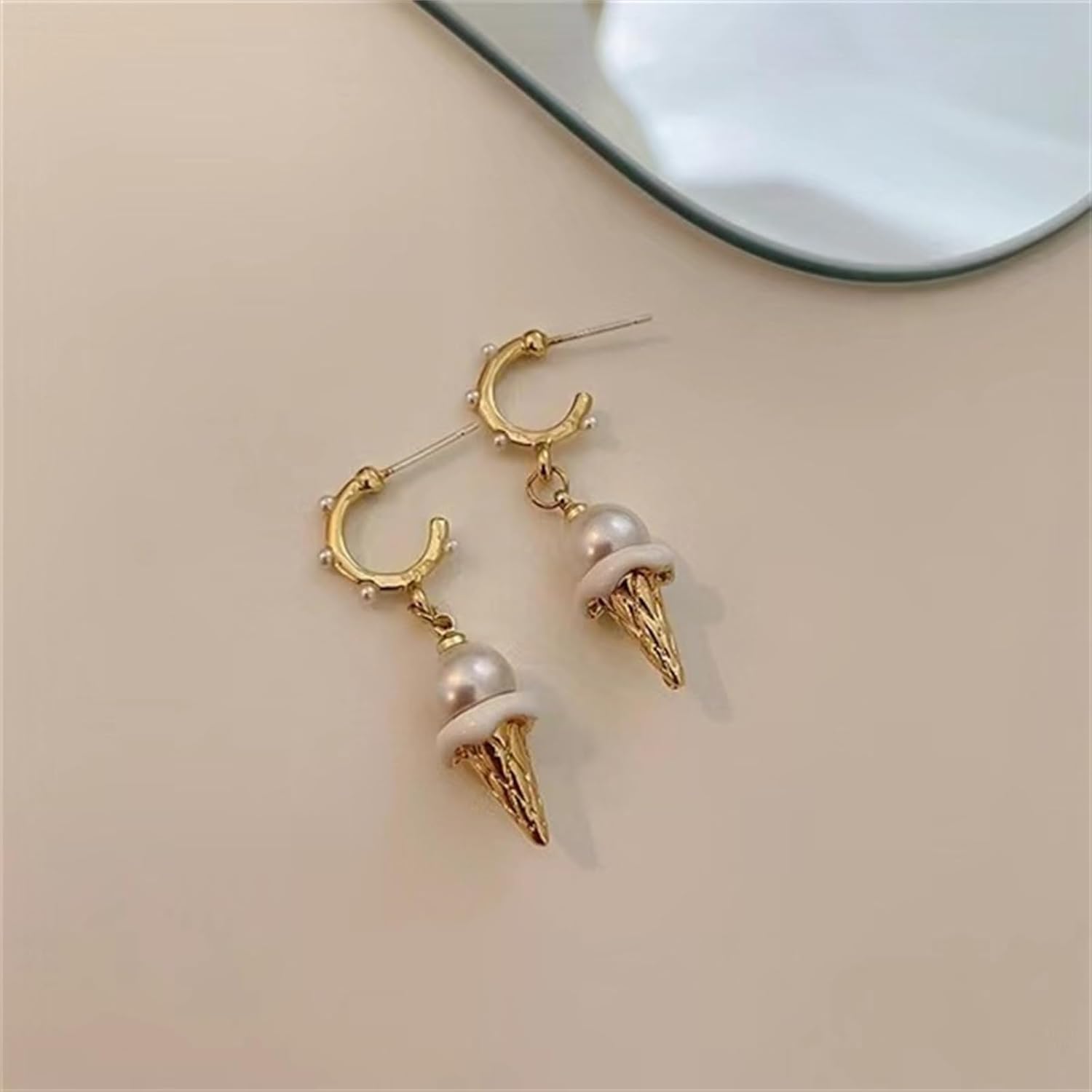 Ice Cream Pearl Small Earrings Gold Silver Plated Funny Delicate 3D Icecream Cone Desset Food Dangle Drop Earrings for Women Food Lover Birthday Christmas Party Fashion Jewelry Gifts - Image 4