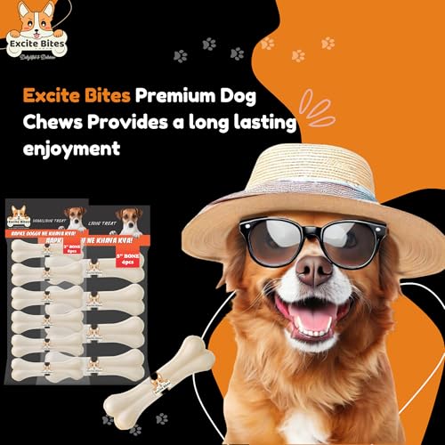 Image of Excite Bites Pressed Rawhide Bones for Dog Treats|Dog Calcium Bone Dog Chewing Needs|3Inch & 5Inch Calcium Bone Treat for All Dogs|Combo Offer (3 inch-6Pcs)(5 inch-4Pcs), 485 G (Pack of 2),All Life Stages