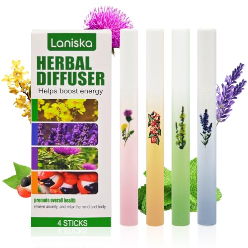 4 Pezzo Diffusore di Erbe Aromatiche con Verbasco,Aromatherapy Inalatore,Penna Aromaterapia Erbe,L'ansia,Respirazione Libera,Inalatori Nasali Portatile,per Uomini Donne