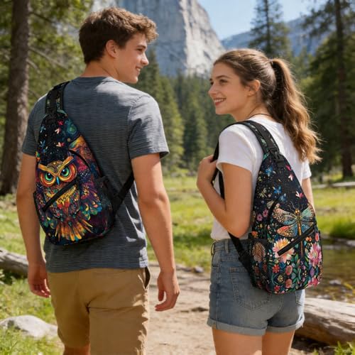Image of Crossbody Bag Psychedelic Owl Sling Bag Backpack Chest Bags Shoulder Bag for Women Men