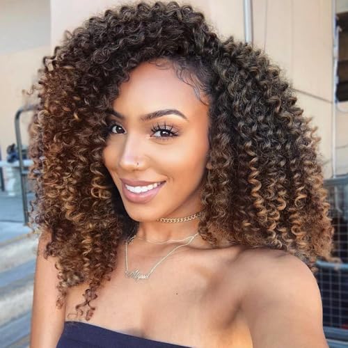 Lady Miranda Afro Kinky Curly Crochet Hair Extensions - Marlybob Braiding Hair for Black Women - Jerry Curl, 6X Braid, Short Passion Twist Synthetic Extensions (Ombre Brown)
