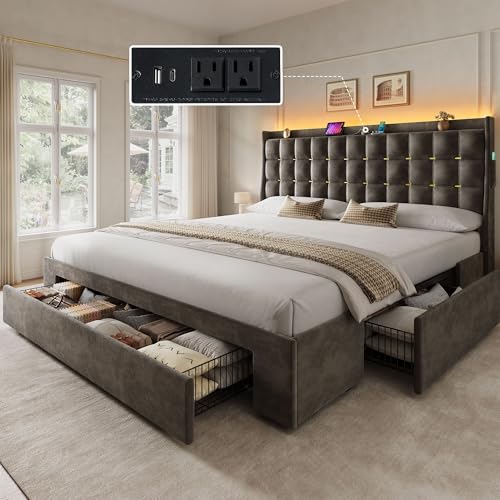 YITAHOME King Size Bed Frame with 3 Storage Drawers and RGB LED Lights