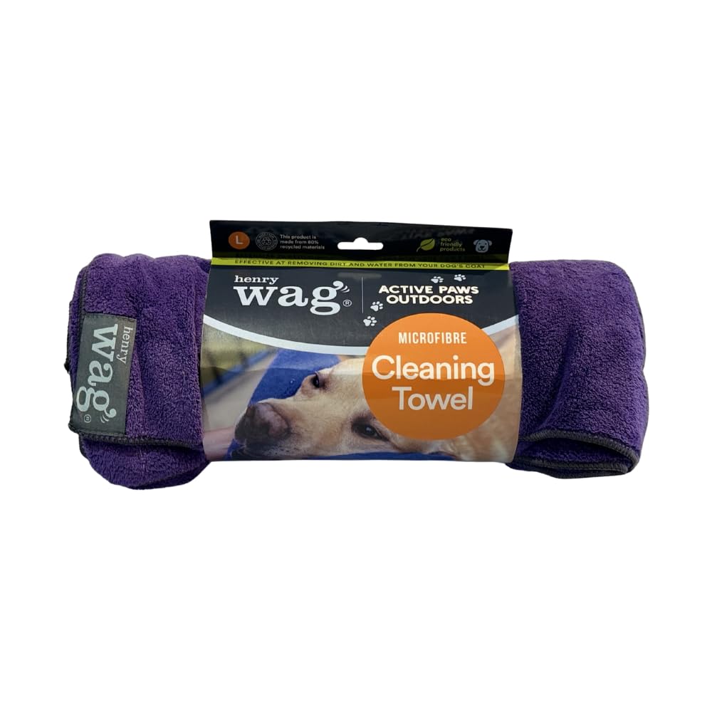 Henry Wag Purple Pet Cleaning Towel - Soft & Highly Absorbent Microfibre, Muddy Pet Accessories, Quick Drying - Designed for Dogs - GRS Recycled Polyester - Large (150 x 100cm)