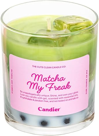 Candier Luxe Clean-Scent Soy Wax & Gel Candle Hand-Poured Ombre Boba Tea Non-Toxic, Long-Lasting, Aesthetic for Gifts Vanilla Matcha Latte Scented, USA-Made