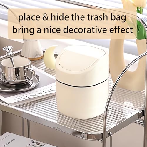 Image of Mini Desk Trash Can with Lid, Tiny Countertop Garbage Can, Small Swing-Lid Table Top Trash Bin, Removable Plastic Desktop Waste Basket with Trash Bags 180Pcs for Vanity Bathroom Bedroom Office Car