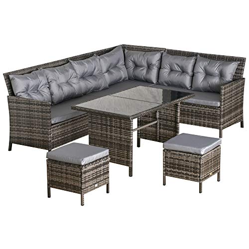 Outsunny 6 TLG. Sitzgarnitur Sitzgruppe Gartenset Sofagarnitur Gartenmöbel Set Lounge, Polyrattan, Grau