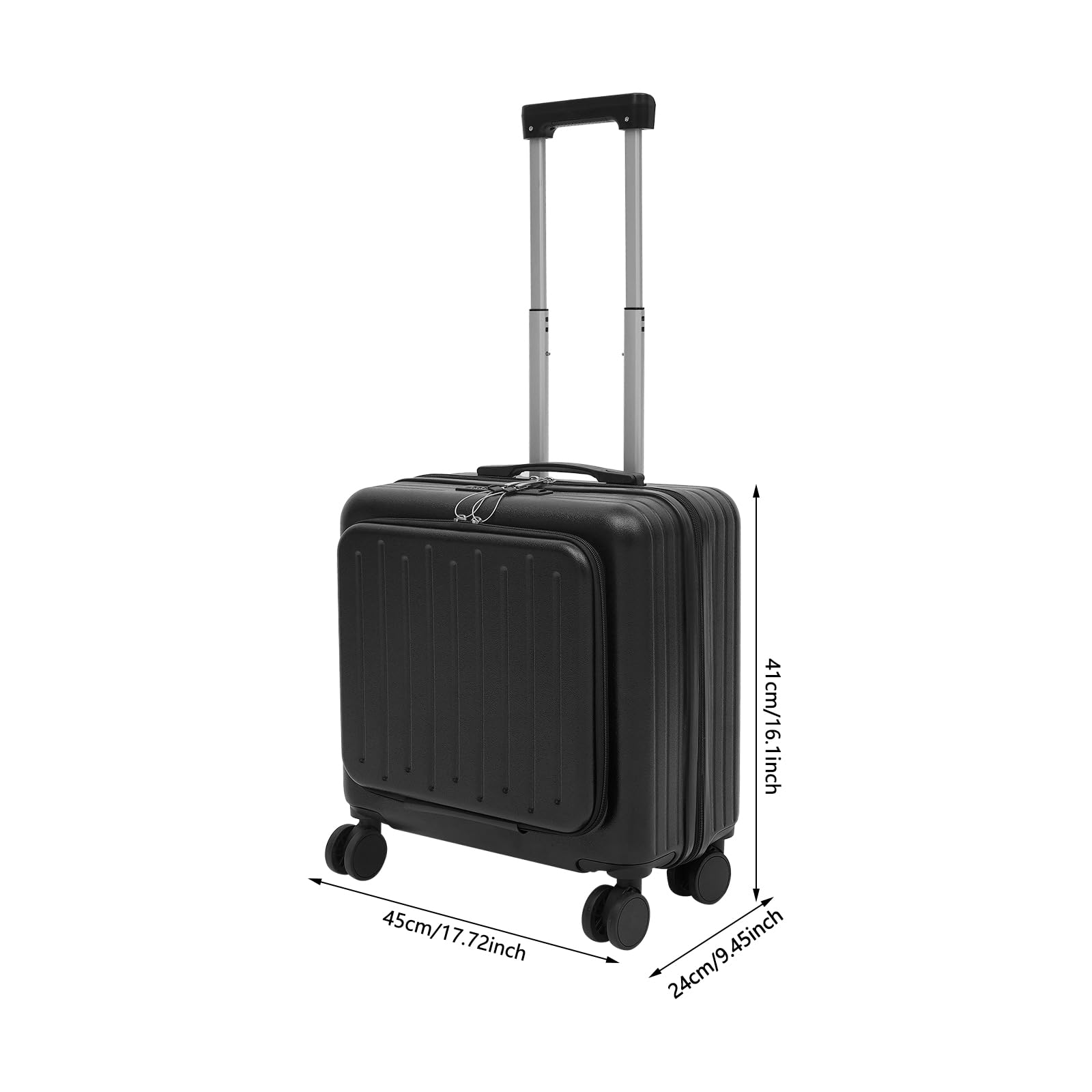 Maleta de mano para negocios de 18 pulgadas con compartimento para laptop, maleta con ruedas y cerradura de combinación, puerto USB, compartimento frontal de 180°, maleta de piloto para viaje