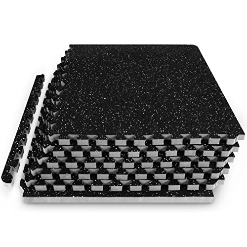 Image of ProsourceFit Rubber Top Exercise Puzzle Mat -inch, EVA Foam, Protective Interlocking Tiles for Home Gym Equipment and Workouts; Grey, 24 SQ FT, 6 Tiles