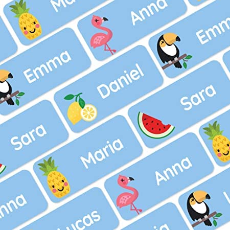 My Nametags® Award-Winning Name Stickers for Clothes & Items | 56 No-Iron, Washable Stick-On Tags for Babies, Kids & Adults | Tropical Stickers (Blue) — image 1