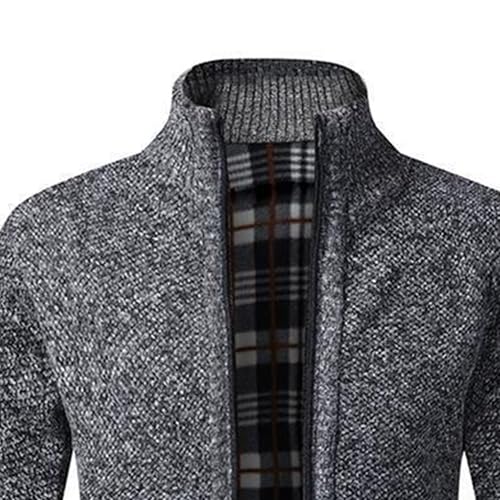 Men's Slim Fit Zipped Knitted Cardigan Classic Casual Long Sleeve Stand Collar Sweater Fleece Lined Warm Outwear (Darkgrey1,3X-Large)2