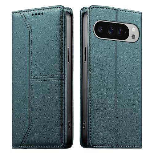 Étui Google Pixel 7 en cuir premium vert foncé avec rabat aimanté et finitions soignées
