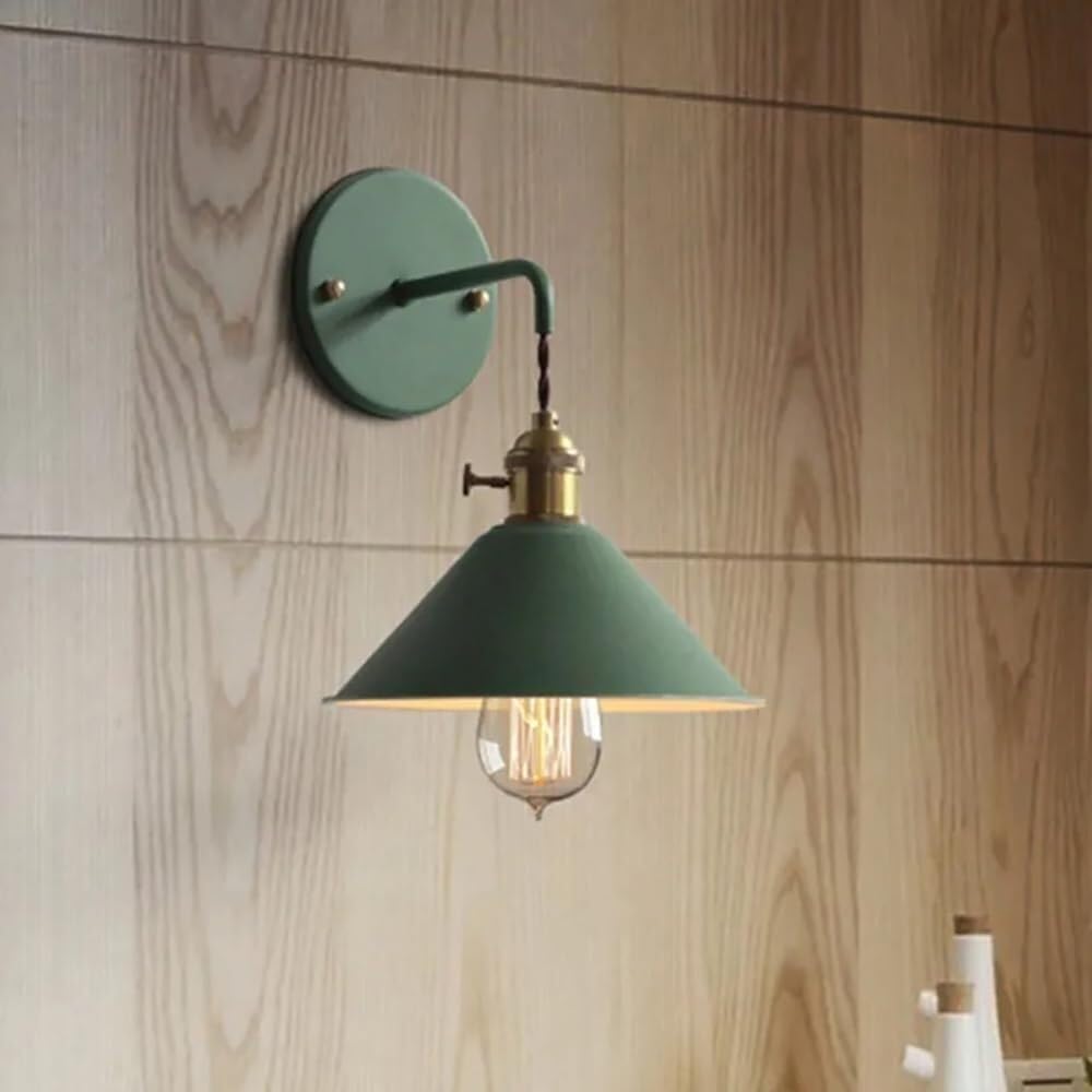 ASerZenith Led Wall Lamp, Sconces 8 Inch Fixture With Switch E27 Copper Lamp Holder For Bedside Or Bathroom Vanity(Green)