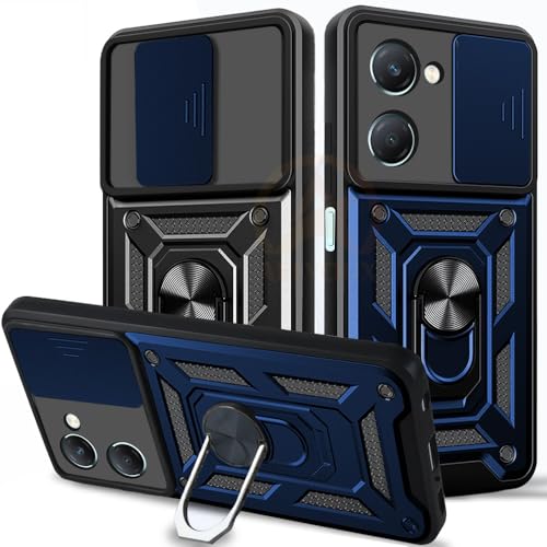 Image of Armor Bumper Back Cover Case for iQOO Z9 Lite 5G /Vivo T3 Lite 5G /Vivo Y18 /Y18e /Y03 Rotating Camera Cover, Ring Holder & Kickstand | Heavy Duty & 360 Degree Protection Back Cover (Blue)