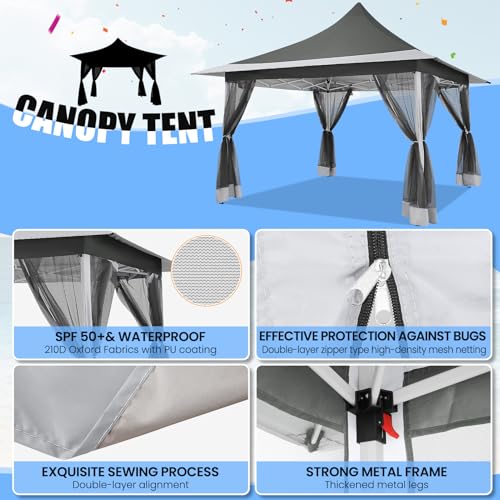 Image of COBIZI 12x12 Pop up Canopy Gazebo on Clearance, Outdoor Canopy Tent with Mosquito Netting & Sandbags,Patio Portable Gazebo for Garden,Backyard & Lawn,Darkgrey