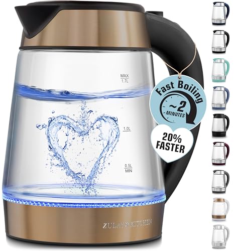 Image of Zulay Kitchen Fast Boiling Electric Water Kettle - 1.7L, 1500W, Auto Shut-Off for Overboil & Boil Dry Protection, Cool-Touch Handle, 360 Base - Rapid Teapot Boiler For Coffee & Tea - Black Copper