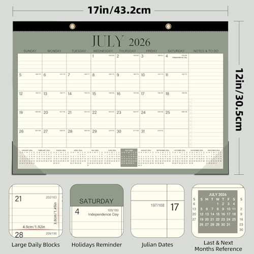 Image of ZTX Desk Calendar 2026-2027 July 2026 to December 2027 17 inch x 12 inch Green