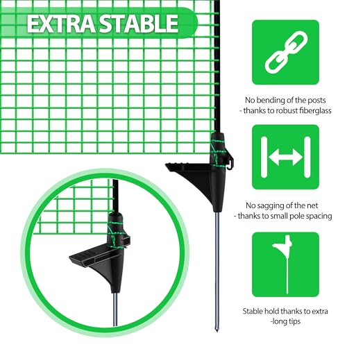 Image of Temporary Fence with Posts, 3'x50' Plastic Fencing Garden Fence Animals Barrier with Fiberglass Stake Windbreak Rope, Portable Snow Fences, Fencing for Dogs Outdoors Backyard (Green)