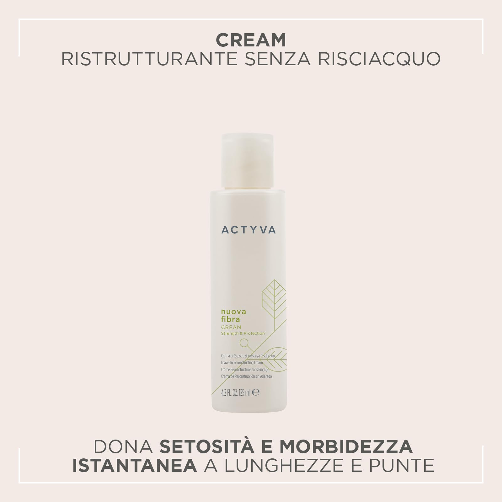 Actyva - Nuova Fibra Cream, Crema Trattamento Ristrutturante per Capelli Sfibrati con Amaranto e Alga Rossa, Senza Risciacquo - 125 ml