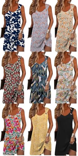 Image of Summer Dresses for Women Sleeveless Casual Sundresses Loose Beach Cover Ups Trendy Tank Midi Sun Dress