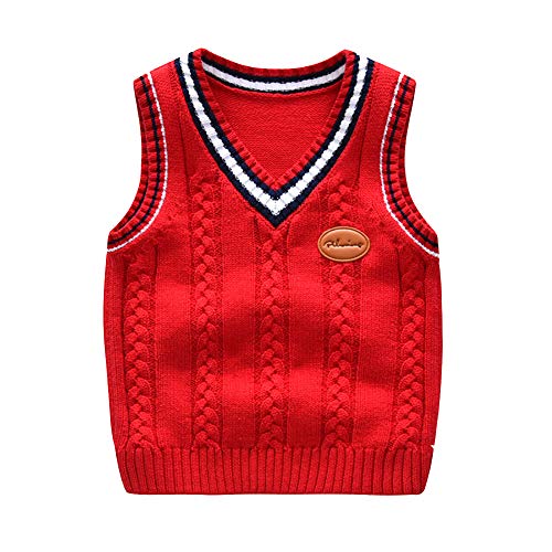Chaleco de Punto para niños Camiseta sin Mangas sin Mangas Jerséis Jersey con Cuello en V Jersey para 1-7 años de Edad Otoño