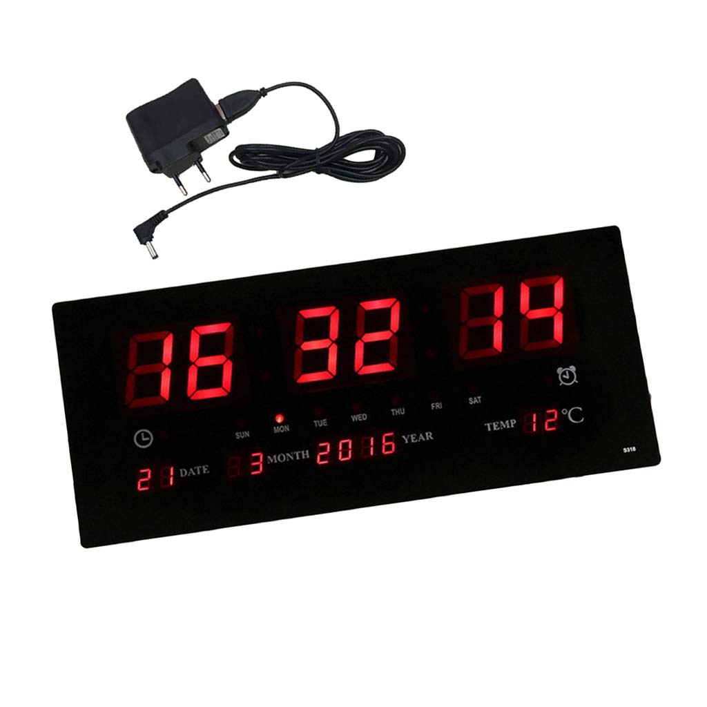 Orologio da parete, elettrico, XXL, digitale, a LED, con calendario, temperatura, orologio da soggiorno