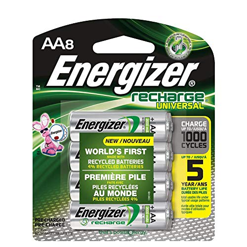 Rechargeable AA Batteries, NiMH, 2000 mAh, Pre-Charged, 8 Count (Recharge Universal)
