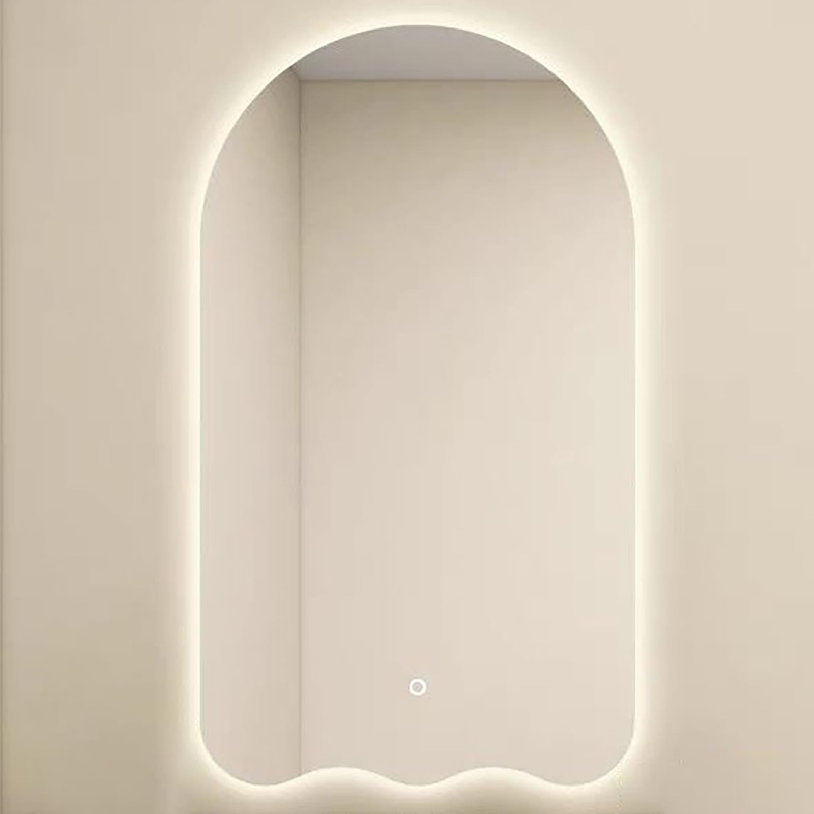 FGXHHS Irregular Arch Modern Asymmetrical Wall Mounted - Smart LED 3 Colour Lights, 60x90cm HD Glass Explosion-Proof Vanity Makeup for Decor