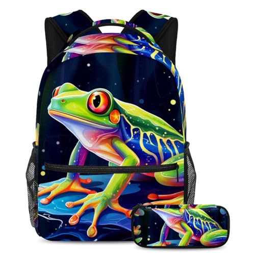Sac à dos motif grenouille multicolore idéal pour les sorties et l'école