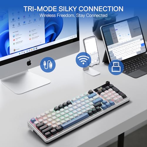 Image of Redragon K719 Wireless Gasket Gaming Keyboard w /Hype Screen & Knob, 95 Keys Mechanical Keyboard, Easy-Control 1.14'' TFT Info Display, 5-Layer Noise Dampener, Round PBT Keycaps, Mint Mambo Switch