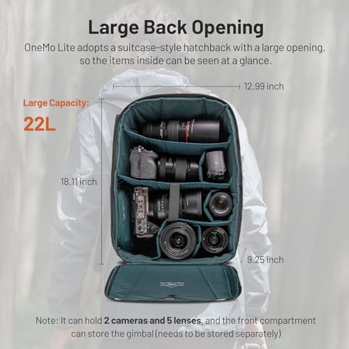 PGYTECH OneMo Lite Camera Backpack 22L for DJI, Sony, Canon, Nikon, OSMO Action/Pocket, DSLR/SLR Mirrorless, Camera Tripod Photographer Bag Gift, Camera Pack Black, Weekend Bag