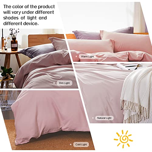 Dreaming Wapiti Duvet Cover Queen,Washed Microfiber Pink Queen Size Duvet Cover Set,Solid Color - Soft and Breathable with Zipper Closure & Corner Ties (Pink Mocha, Queen)