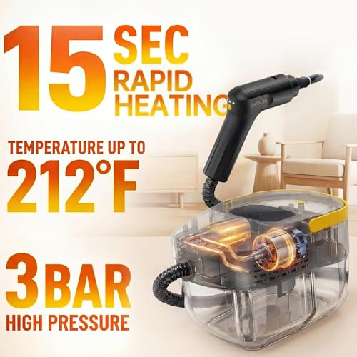 Image of 15 Accessories Steam Cleaner for Home,1.69QT Tank Handheld Steamer for Cleaning, Potable Pressurized Steam Cleaner for Grout, Car Detailing, Tile, Floor, Cloth