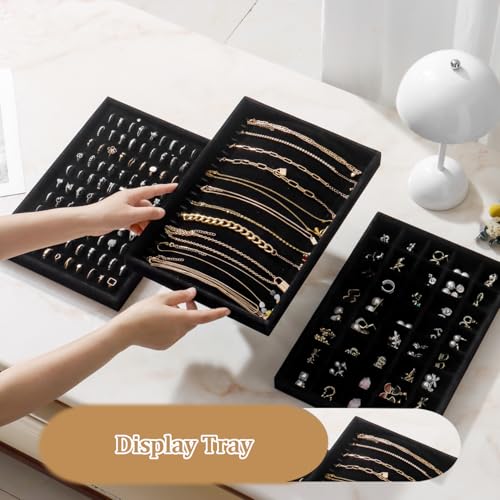 Image of Large Velvet Jewelry Tray Display Drawer Inserts 2 Pack