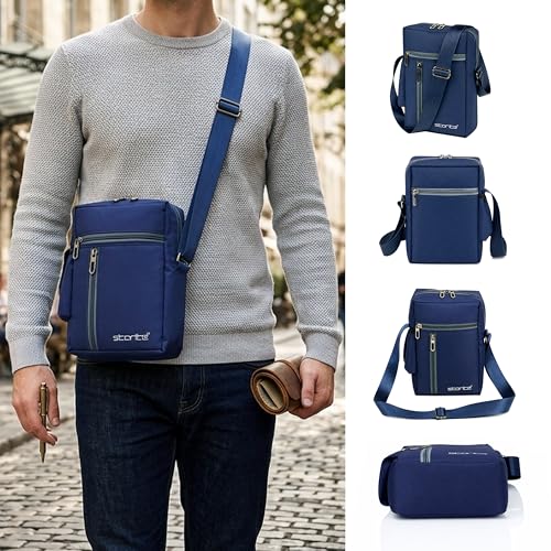 Image of Storite 10 Inch Stylish Padded Mini Sling Crossbody Bag for Men and Women, Small Passport Travel Sling Bag With Water Bottle Pocket