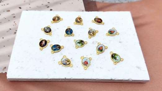 100pcs Mix Picture Enamel Gold Our Lady Miraculous Medal Floral